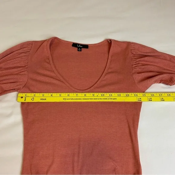 Lulus Ribbed Scoop Neck Puff Short Sleeve Bodysuit- Small - Picture 12 of 14